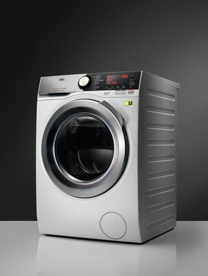 AEG L8FE96CS wasmachine Voorlader 9 kg 1600 RPM Roestvrijstaal, Wit