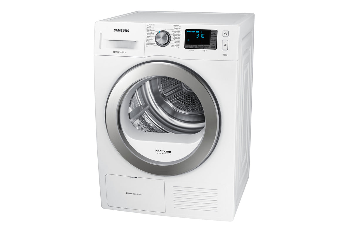 Samsung DV90F5E6HGW wasdroger Vrijstaand Voorlader 9 kg Chroom, Wit