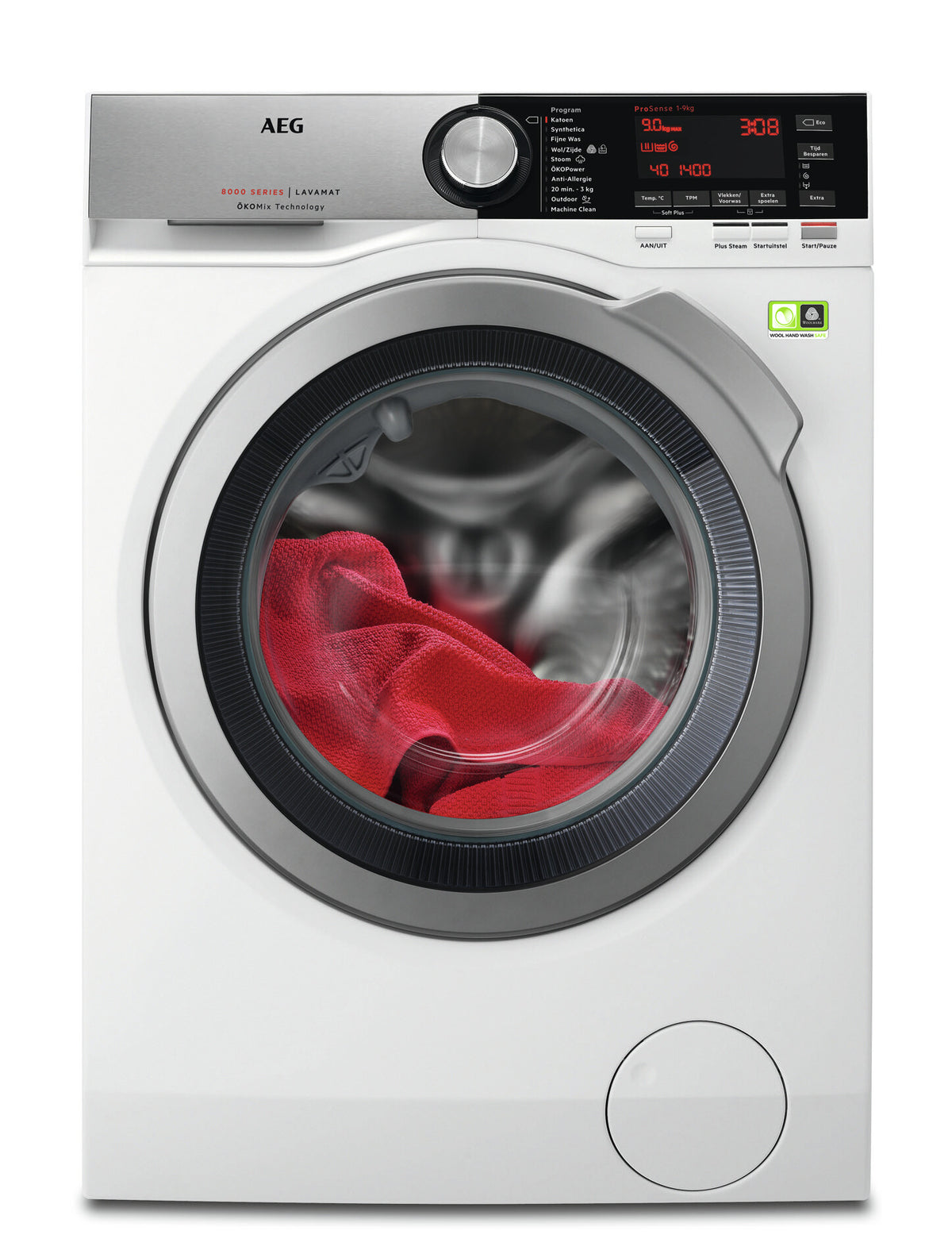AEG L8FE96CS wasmachine Voorlader 9 kg 1600 RPM Roestvrijstaal, Wit